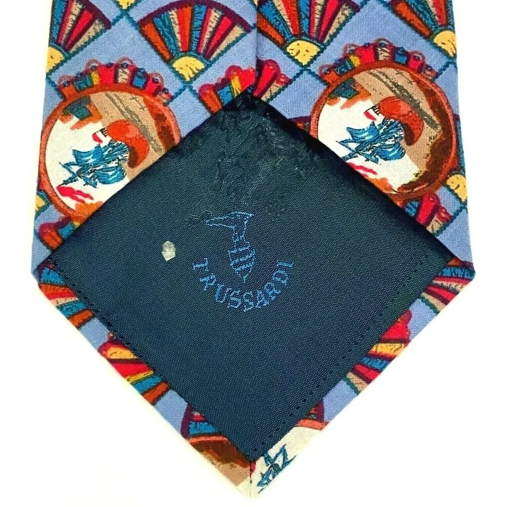TRUSSARDI Tie Sailing - Sail Boat Light Blue Nautical Mens Necktie Made in Italy